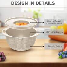 4-1 Colander With Bowl Set - Rotatable Colander Bowl With Measuring Spoons - Fruit Strainer Bowl, Food Strainers And Colanders Funny Presents For Women, Aesthetic Kitchen Gadget Essentials - Beige - 米色 - 查看 8