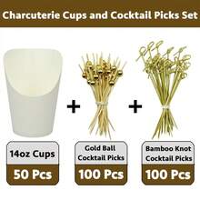 250件/50件 - 熟食杯（含烤肉串）、14盎司纸质小吃杯（含鸡尾酒签）、炸薯条架（棕色牛皮纸）、一次性爆米花盒（蛋筒）、派对板礼品（50杯+200支） - 彩色 - 查看 5