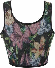 Womens Vintage 1920s Renaissance Lace Trim Corset Bustier, Retro Fashion - 黑色蝴蝶結 - 查看 2
