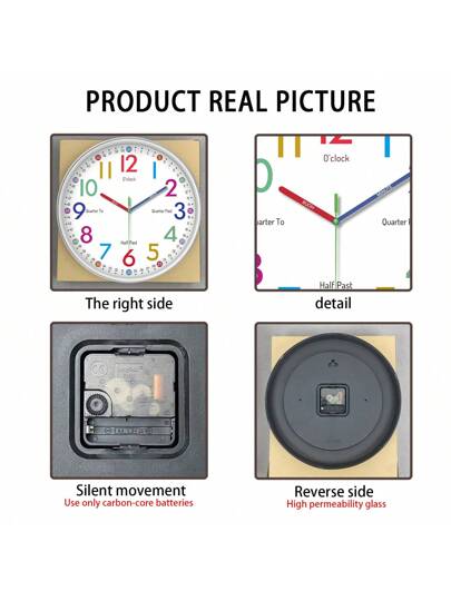 1pc ful Numeric Teaching Wand Clock, Learn To Tell Time, 12 Inch Round Silent Learning Battery Powered, Living Room, Bedroom, School, Classroom, Training Ideal Teacher (Batteries Not Included) Home Room view 9