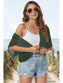 Women Shrug Chiffon Cardigans Open Front Short Sleeve Bolero Evening Dressy - màu xanh lá - Xem 5