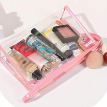2pcs Letter Laser Makeup Bag, Transparent Jelly Travel Organizer Pouch, Large Capacity High-End Toiletry Bag