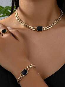 3pcs Fashionable Geometric Shape Personalized Accessory Set, Suitable For Women - Black - View 1