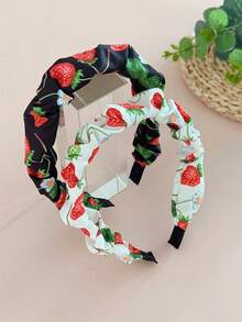 2 件可爱甜美优雅樱桃印花面料女士头带，高顶礼帽压力发箍配饰，适合海滩度假，日常发型装饰，波西米亚风格配饰，发带，发箍头带，头饰 - 彩色 - 查看 11