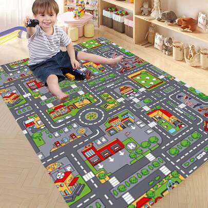 Children's Village Mat Kids Rugs Town Road Map City Car Toy Rug Play 80 X 120cm