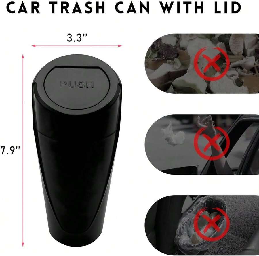 Car Trash Can Bin With Lid, Mini Leakproof Vehicle Side Door Cup Holder Trash Can With Lid, Multipurpose Organizer Portable Garbage Bin For Cup Holder Car Home Office (Black) - 黑色 - 查看 1