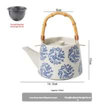 Vintage Japanese Handle Teapot Hand-Painted Household Cold Water Teapot Brewing Teapot Retro Rough Pottery Tea Cup Tea Set (1set, 450ML)