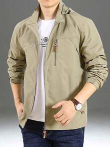 Men's Casual Waterproof Windbreaker, Men's Coats, Winter Coat, Hoodies, Camping, Hiking Jacket - 卡其色 - 查看 1