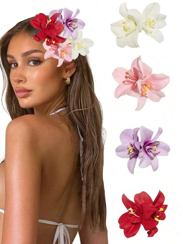 12/10/4/3/1pc Hawaiian Flower Hair Clips, Women Artificial Flower Hair Clips, Plumeria Hair Clips, Suitable For Holiday Beach Party, Summer Tropical Flower Hair Accessories, Wedding Party, Holiday Gifts , Mother's Day Gifts Claw Clips Hair Claws Hair Barrettes