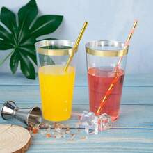 100 Pcs Gold Plastic Cups - 16 Oz Clear And Gold Rim Plastic Wine Cups, Big Size Fancy Disposable Party Cup Beverage Drinking Cup For Party & Wedding - Gold - View 3