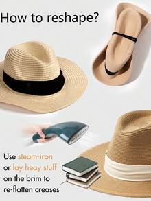 1pc Men's Ribbon Decoration Jazz Hat - Khaki + Brown Ribbon - View 12