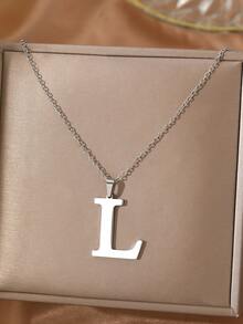 Aomogo 1 pieza Collar de acero inoxidable simple y de moda con 26 letras que no se decoloran, regalo perfecto para hombres en cumpleaños y días festivos - collar - Ver 16