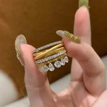 Fashionable Elegant Flowing Tassel Finger Ring, Cross-Wrapped Design - Suitable For Women, Daily Wear, Gift, Party, Banquet, Vacation, Casual Occasions