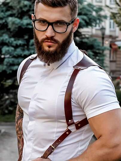 Tirantes de moda sexy para hombres, tirantes de ropa interior sexy de cuero sintético para hombres, tirantes de ropa moldeadora de estilo gótico, se pueden combinar con jeans para uso diario, accesorios de vestir