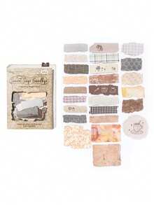 CANDY POETRY 50 件/包复古布料手工撕纸剪贴簿贴纸，创意美学粘贴装饰 DIY 手工材料，理想礼物，个性化剪贴簿学校文具用品，学校用品，返校 - 黃色 - 查看 10