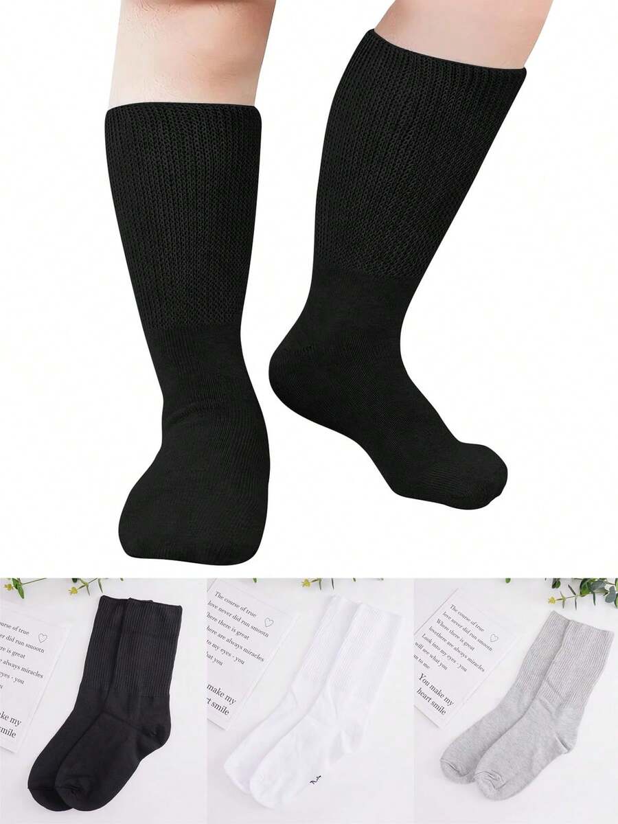 Mens Diabetic Over The Calf Socks Compression Knee High Socks Feet Protection - Đen+Trắng+Xám - Xem 1