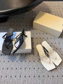 法式高跟凉鞋，女士夏季新款皮革趾带细跟凉鞋，踝带坡跟