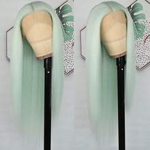 13x4 Free Part Mint Green Long Straight Lace Front Wigs Glueless Long Silky Straight Wigs Pre Plucked HD Lace 180% Density Light Green Wig Soft Free Part Wear And Go Lace Front Wigs For Fashion Women Party & Daily Wear 26 Inch - Mint Green - View 5