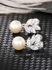 1 Pair Children Fashion Cubic Zirconia & Faux Pearl Stud Earrings For Girls Gifts For Daily Decoration For Party Jewelry Birthday Gift