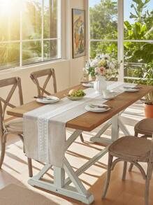 1 pezzo Centrotavola in misto poliestere e lino con pizzo traforato e fiori idrosolubili, minimalista e raffinato, rustico e naturale, eleganza vintage, essenziale per la cucina, può essere usato come runner per tavolo da pranzo, sottopiatto, decorazione per mobile, tavolino, supporto TV, per riunioni domestiche, decorazioni per feste e matrimoni, interno ed esterno, disponibile in varie misure, adatto per tutte le stagioni