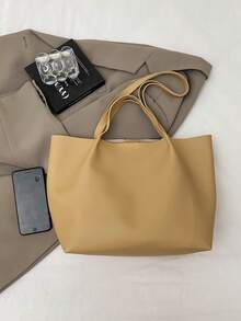 新款时尚大容量纯色 PU 皮革单肩手提包非常适合毕业生、女孩、户外、旅行和返校、背包、轻便、便携、商务休闲、女孩、女大学生、办公室、大学、中学、高中、工作、商务、通勤、游乐场、运动、购物和度假