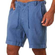 Men's Breathable Linen Beach Shorts, Summer Loose Men's Trousers - Blue - View 5