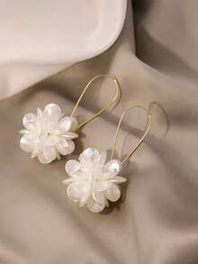 1 对优质白色花瓣几何长吊坠耳环（不含礼品盒） - 金黃色 - 查看 7