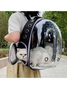 1 Set Mochila transportadora de mascotas + Manta para mascotas, Gatos pequeños/medianos y cachorros Transportín transparente y transpirable resistente al calor, Mochila transparente para gatos de viaje, Opciones de multicolor - Nailon transpirable, Cremallera, Diseño de cápsula, Adecuado para mascotas pequeñas, Excelente para viajes y uso al aire libre, Mochila de transporte para mascotas, Transparente, Portador de mascotas portátil