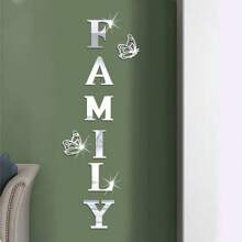 1 Set Of 8pcs Mirror Effect "Family" Slogan & Butterfly Combination Wall Sticker, Waterproof And Self-Adhesive For Kids Room