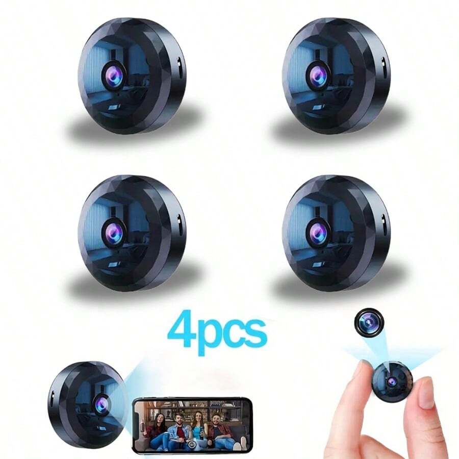 4pcs Wireless Surveillance Camera A12 Night Vision 2.4GHz/5GHz WiFi Wireless Smart Security Camera - High Definition, 360 ° Rotation, Black, Ideal For Home And Office Surveillance, Office Wireless Surveillance Camera | Modern Camera Design | Durable Construction Quality, Wireless Security Camera - 4 CÁI - Xem 1