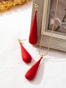 1 Necklace + 1 Pair Earrings, Fashion Long Teardrop Pendant Creative Everyday Versatile Jewelry Set For Women - earrings necklace set - View 7