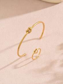 1 Set Classic Minimalist Stainless Steel Knotted Design Jewelry Set, Suitable For Women's Daily Wear