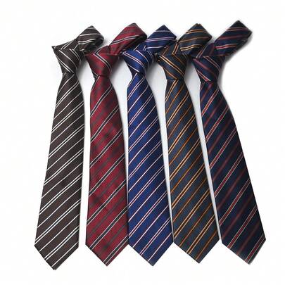 1pc Striped Casual/Business Lightweight Polyester Tie, Burgundy & Navy Blue Stripes, Suitable For Wedding, Daily Wear