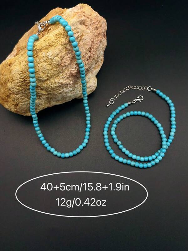 1 Pc Vintage Elegant Turquoise Beaded Necklace, Simple Turquoise Choker Necklace For Women Everyday And Holiday Wear