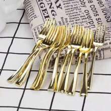 150pcs Gold Cutlery Set, 50pcs Spoons, 50pcs Forks, 50pcs Knives, Washable And Reusable, Suitable For Gatherings, Festivals, Birthdays, Parties, Kitchen And Dining, Weddings, Team Building, Outdoor Activities, Home Parties, Cakes, Salads, Etc.