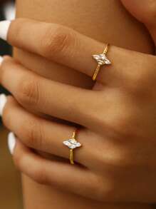 1 Stück eleganter gotischer Charme, luxuriöser vintage 18 Karat vergoldeter Edelstahl Zirkonia Diamant geometrisches Muster einstellbarer Ring, geeignet für Feiertage, Reisen, Arbeit, täglichen Gebrauch, Partys, Damenschmuck
