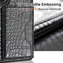 Crocodile Pattern Luxury Leather Business Card Holder & Phone Case With Stand Function, Compatible With Samsung S25Ultra/S24Ultra - Black - View 6