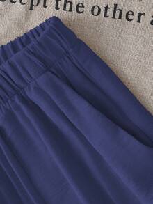 Teen Girl Flowy Loose Vacation Style Wide Leg Pants, Spring/Summer - Royal Blue - View 4