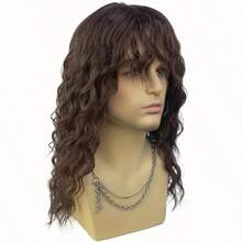 Men's White Curly Wig With Bangs – Natural Water Wave Synthetic Hair For Daily Wear & Cosplay – Adjustable Fit (Halloween, Costume, Roleplay) - Mocha Brown - View 3