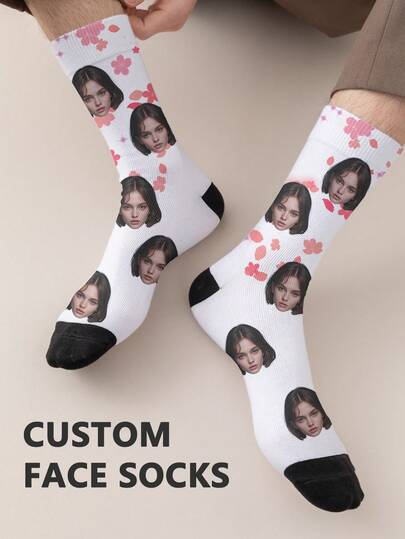 1 Pair Of Customized Face Children's Mid Tube Socks, Put Any Face On Socks,Boy And Girl, Personalized Socks For With Photos, Interesting Customized Picture Pairs With Medium To Long Socks, Suitable For Valentine's Day, Birthdays, Gift Giving