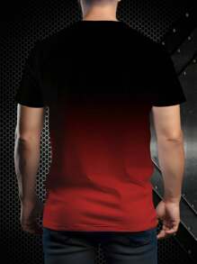 Men's Casual Black & Grey Ombre Short Sleeve T-Shirt With Minimalist 4-Stripe Print, Breathable