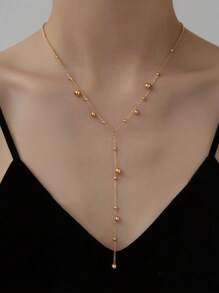 1 pieza Collar de acero inoxidable con baño de oro de 18K y borla larga con perlas, collar elegante para mujer