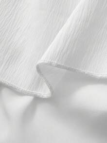 Top de verano para mujer tipo camisola con plisados y volantes, Top de verano corto y liso de unicolor casual blanco para mujer - Blanco - Ver 4