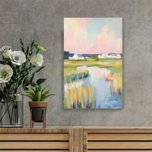 Framed Grandmillenial Nursery Pastel Landscape | Vintage Lowcountry Marsh Printable | Oil Painting Digital Art | Baby Room Wall Decor | Retro Style - Framed - View 4