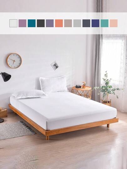 1pc White Fitted Sheet, Minimalist Plain Style, Fiber Bedding, Suitable For Bedroom, Guestroom, Mattress Protector, Available In Multiple Sizes (1pc Fitted Sheet Only, No Pillow Cover, No Insert)