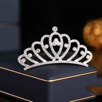 Women's Crystal Crown Decor - Romantic Bridal Hair Accessories, Suitable For Weddings And Elegant Parties, Minimalist Silver Princess Tiara, Rhinestone Crown Bridal Headpiece, Party Decorations And Cosplay Accessories