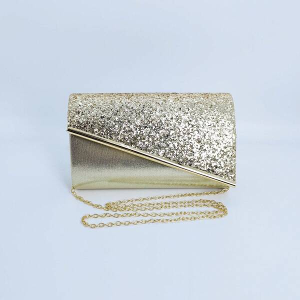 1pc Women's Glittery Sequin Fabric Evening Clutch Bag With Metal Trim, Suitable For Wedding, Dance, Nightclub, Party, Birthday, Valentine's Day Gift