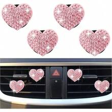 4PCS Heart-Shaped Car Vent Clips With,Bling Vent Clips Car Decorations,Premium Shiny Car Clips Vents CCar Accessories Interior,Trucks,SUVs (White) - 粉色 - 查看 9