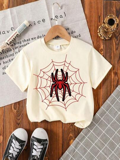Camiseta infatil unissex aranha teia de Manga Curta Casual de Verão com Estampa de Aranha para Menino Jovem