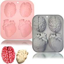 1 件 3D 大脑和心形硅胶模具，逼真的万圣节模具，适合制作糖果、巧克力、布丁、果冻甜点，万圣节必备